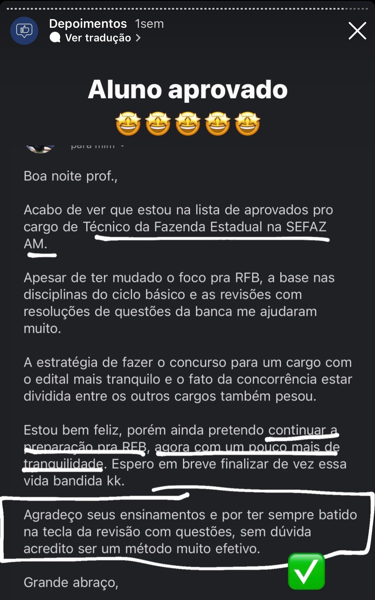 Depoimento de aluno 15